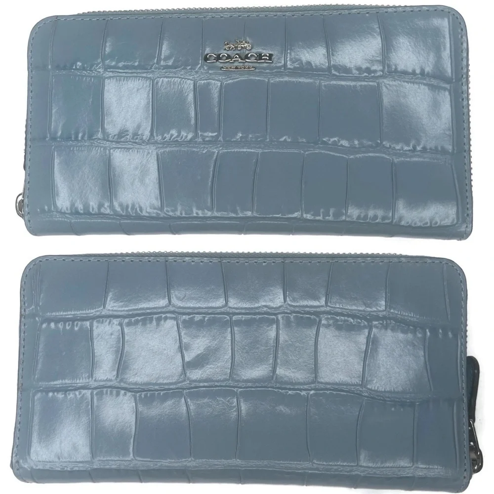 Coach Blue Leather Croc Full-Sized Wallet - Picture 2 of 5